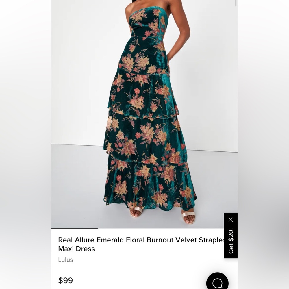 Lulus Velvet Emeral Floral Gown